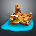 Tranquil Wooden Pier Scenery Over Blue Water With Barrels And Lifebuoy
