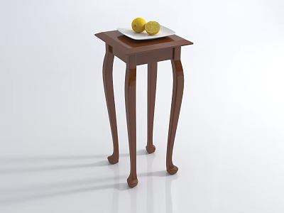 Dark Brown Coffee Table With Curved Legs And White Plate Holding Two Lemons 3d model