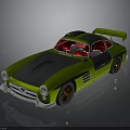 Vintage Green Sports Car With Black Hood Red Interior Gold Wheels And Rear Spoiler