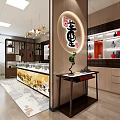 Traditional Chinese Style Tobacco And Wine Shop Interior With Display Cabinets Chandeliers And Green Plants
