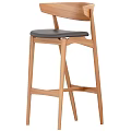 Wooden Bar Stool With White Cushion And Modern Curved Backrest Design