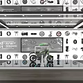 Modern Motorcycle Showroom Featuring Central Display Bike And Wall Parts Graphics