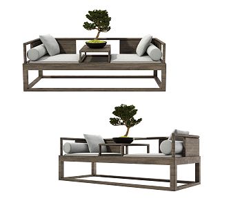 New Chinese-style Rohan Bed Double Sofa 3d model