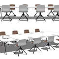 Long White Conference Table With White And Brown Chairs In Modern Office Setup