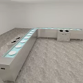 Industrial Equipment With Stainless Steel Curved Countertop Blue Surface And Multiple Indoor Workstation Units