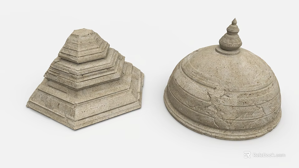 Ancient Architecture Stone Roof Structures With Tiered Square And Domed Circular Carved Details 3d model 
