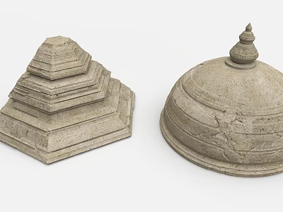 Ancient Architecture Stone Roof Structures With Tiered Square And Domed Circular Carved Details 3d model