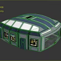 Sci Fi Building Structure With Blue White Curved Roof And Yellow Screen Windows