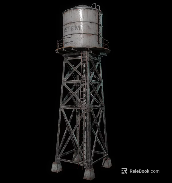 Tall Stewart Water Tower With Metal Structural Framework And Ladder 3d model 