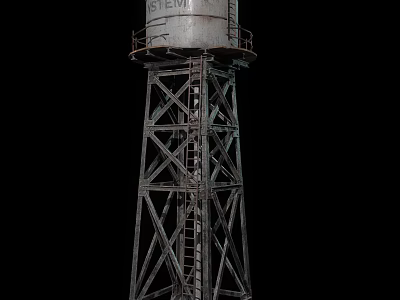Tall Stewart Water Tower With Metal Structural Framework And Ladder 3d model