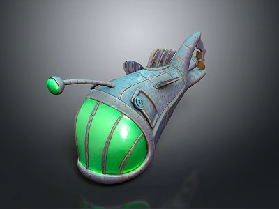 Sci Fi Vehicle Model With Blue Body Green Transparent Cockpit And Streamlined Design 3d model