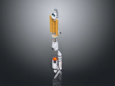 Detailed Space Rocket Model With White Orange Boosters And Payload Section 3d model