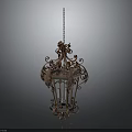 Ornate Vintage Metal Chandelier Furniture With Glass Panels And Scroll Design
