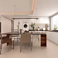 Modern Warm Tone Living And Dining Room With Leather Sofa And Full Wall Storage Cabinets