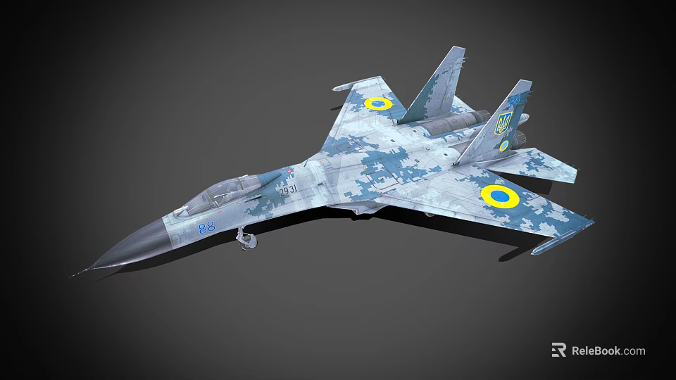 Military Fighter Jet With Camouflage Paint Yellow Circle Emblems And Number 86 3d model 