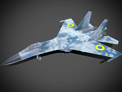 Military Fighter Jet With Camouflage Paint Yellow Circle Emblems And Number 86 3d model
