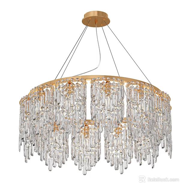 Elegant Modern Crystal Chandelier With Gold Circular Frame And Hanging Crystals 3d model 