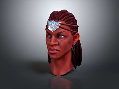 3D Head Sculpture With Braided Hair Decorative Headband And Dangling Earrings 3d model