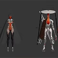 Fantasy Characters And Mechanical Creatures With Cloaks Halos And Metallic Structures