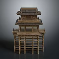 Traditional Ancient Wooden Tower Model With Multi Story Structure And Classic Roof Design