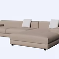 Modern Light Brown Fabric L Shaped Sectional Sofa With White Cushions 3d model