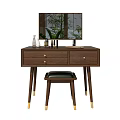 Modern Wooden Dressing Table Design With Drawers Stool And Decorative Mirror 3d model