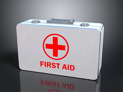White Medical First Aid Kit With Red Cross Symbol And Emergency Supplies 3d model