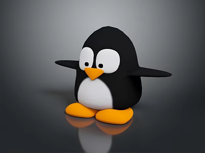 Cute Cartoon Penguin Figure With Black Body White Belly And Orange Beak Feet 3d model