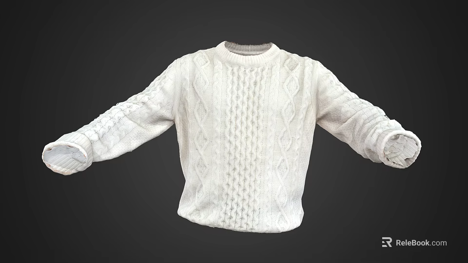 White Cable Knit Sweater with Crew Neck Design Soft Warm Winter Wear 3d model 