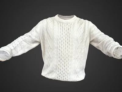 White Cable Knit Sweater with Crew Neck Design Soft Warm Winter Wear 3d model