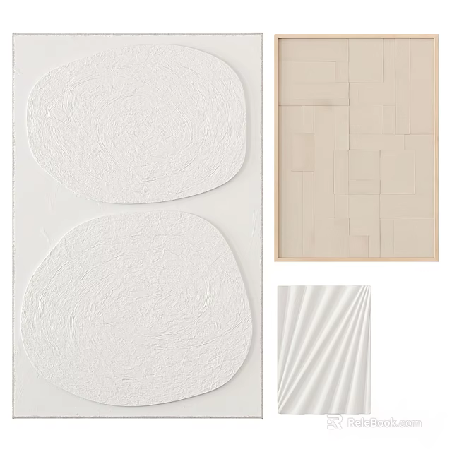 White Textured Decor Elements With Oval Relief Square Pattern And Pleated Design 3d model