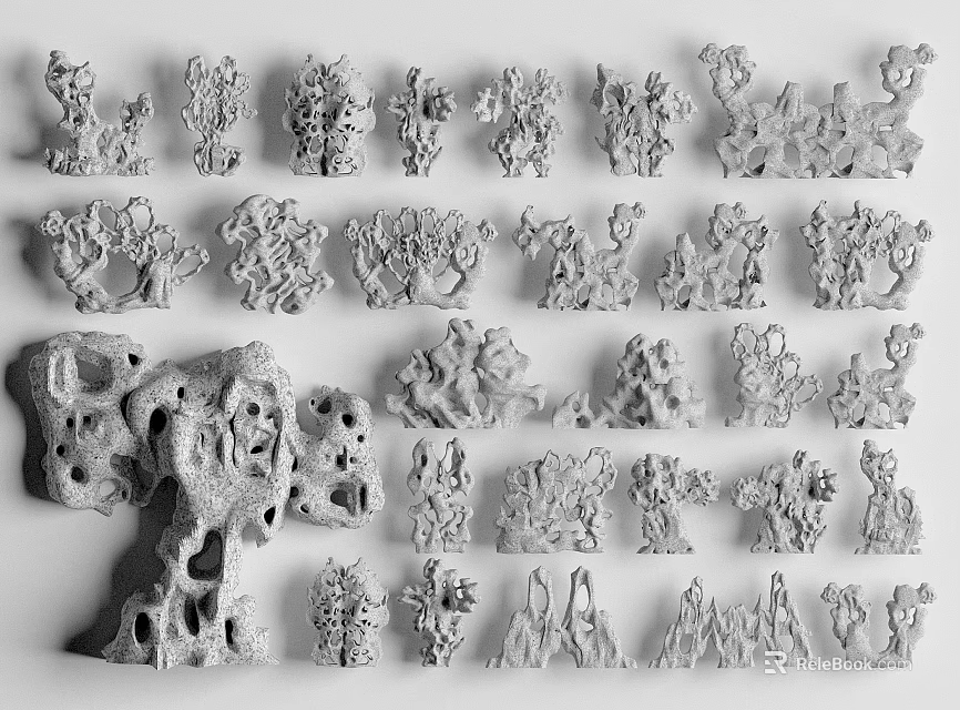 Handcrafted Stone and Wood Decorative Carvings with Various Shapes for Home Decoration 3d model 