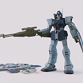 Detailed Blue Mecha Robot Model Holding Rifle Shield And Scattered Parts