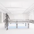 Modern Billiard Room Interior With Pool Table Woman Standing Carpet And Stylish Lighting