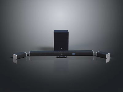 Modern Black Home Theater Sound System With Soundbar Subwoofer And Satellite Speakers 3d model