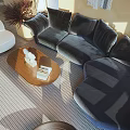 Modern Living Dining Room Interior With Hanging Chandelier Sofa Coffee Table And Outdoor Cactus View