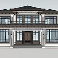 Traditional Chinese Style Two Story Detached Villa Exterior With Black Roof White Walls And Lawn 3d model