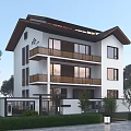 Modern Three Story Detached Villa With Balconies Glass Windows And Greenery Lawn