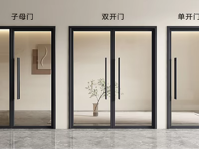 Modern Parent Child Door With Glass Panels And Black Frame For Interior 3d model