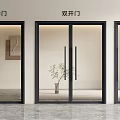 Modern Parent Child Door With Glass Panels And Black Frame For Interior