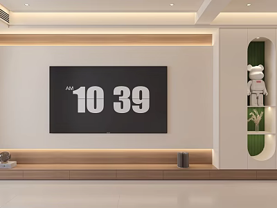 Modern Minimalist TV Wall With Wooden Storage In Living Room 3d model