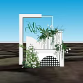 White Decorative Structure With Green Plants And Flowers On Water Surrounded By Trees
