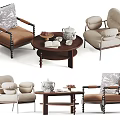 Modern Table and Chair Set with Stylish Armchairs Wooden Table and Decorative Cushions