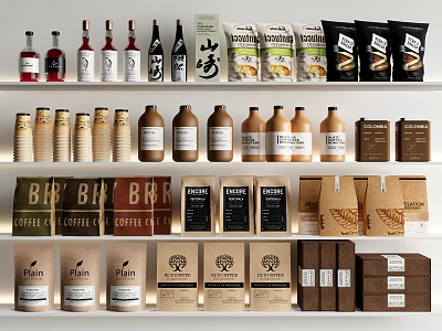 Assorted Food And Beverage On Shelf 3d model