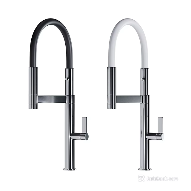 Modern Dual Black And White Faucets With Curved Spout And Stainless Steel Body 3d model 