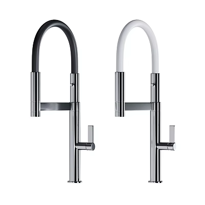Modern Dual Black And White Faucets With Curved Spout And Stainless Steel Body 3d model