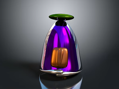 Modern Decorative Object With Purple Silver Body Green Top And Orange Center Piece 3d model