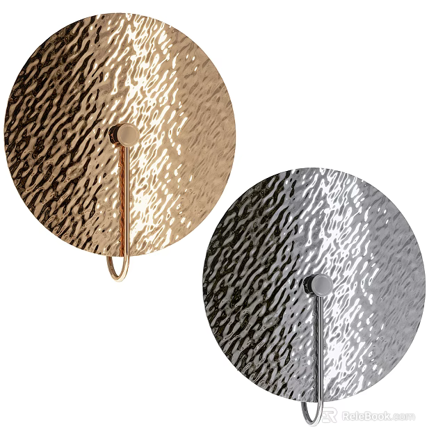 Modern Circular Textured Wall Lamps in Golden and Silver Metallic Finishes 3d model 