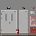 Essential Fire Safety Equipment With Fire Doors Exit Signs Fire Extinguisher And Cabinet