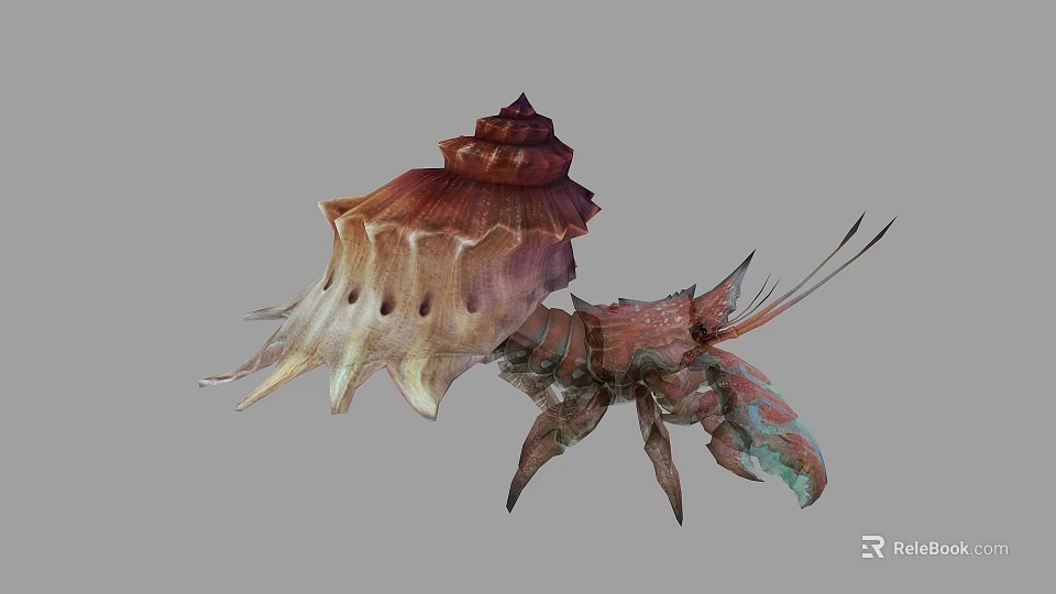 Colorful Marine Conch And Lobster With Intricate Shell Patterns And Textured Claws 3d model 